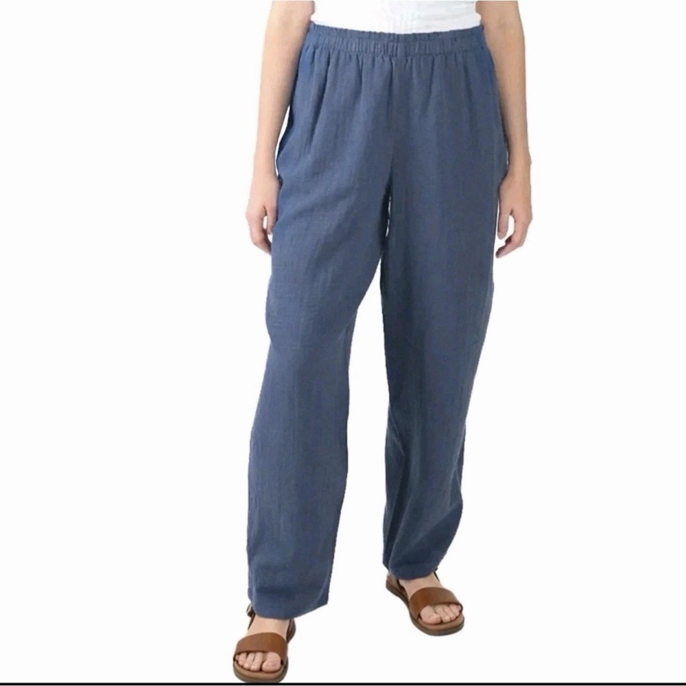 COLDWATER CREEK 100% Cotton Gauze Wide Leg Pull On Pants Women's XL Blue Stretch